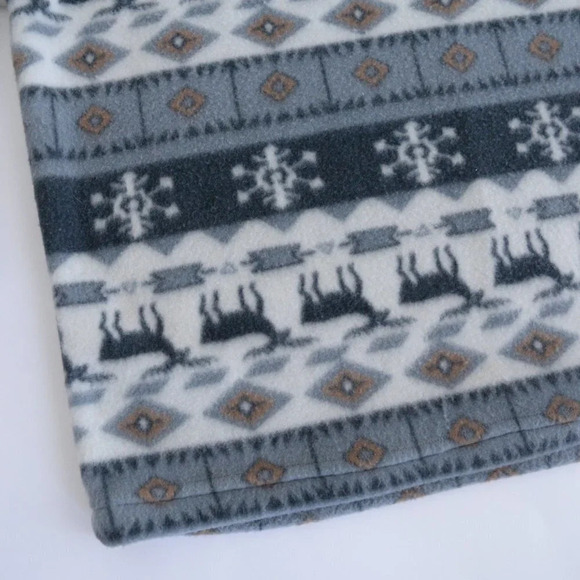 Vintage Trend Basics Grey & Cream Reindeer  Fleece Quarter Zip Sweater M - Picture 7 of 12